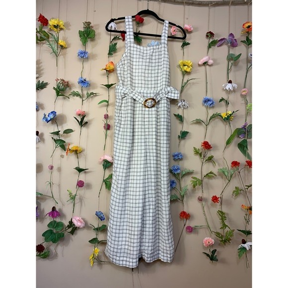 American Eagle Outfitters Pants - American Eagle White Linen Plaid Jumpsuit